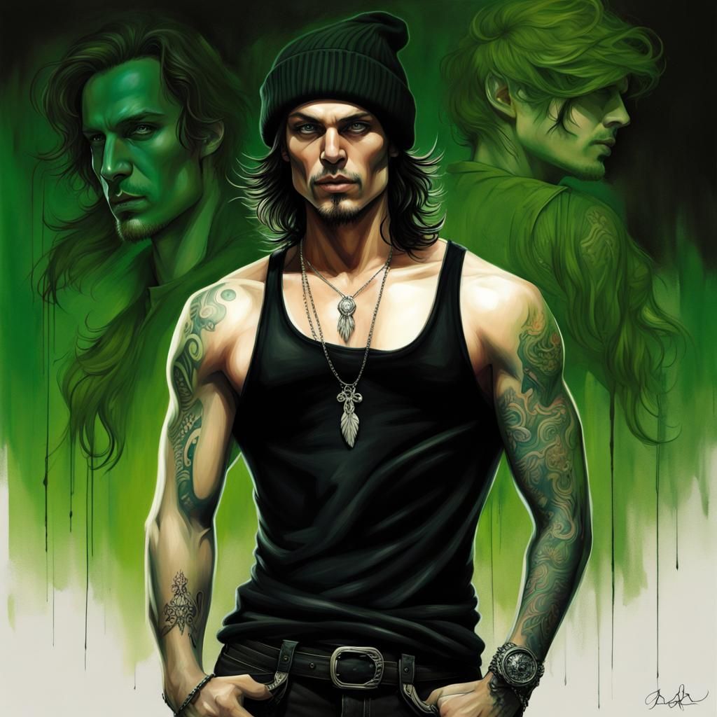 Emo Gothic Male Figure in Digital Painting Style