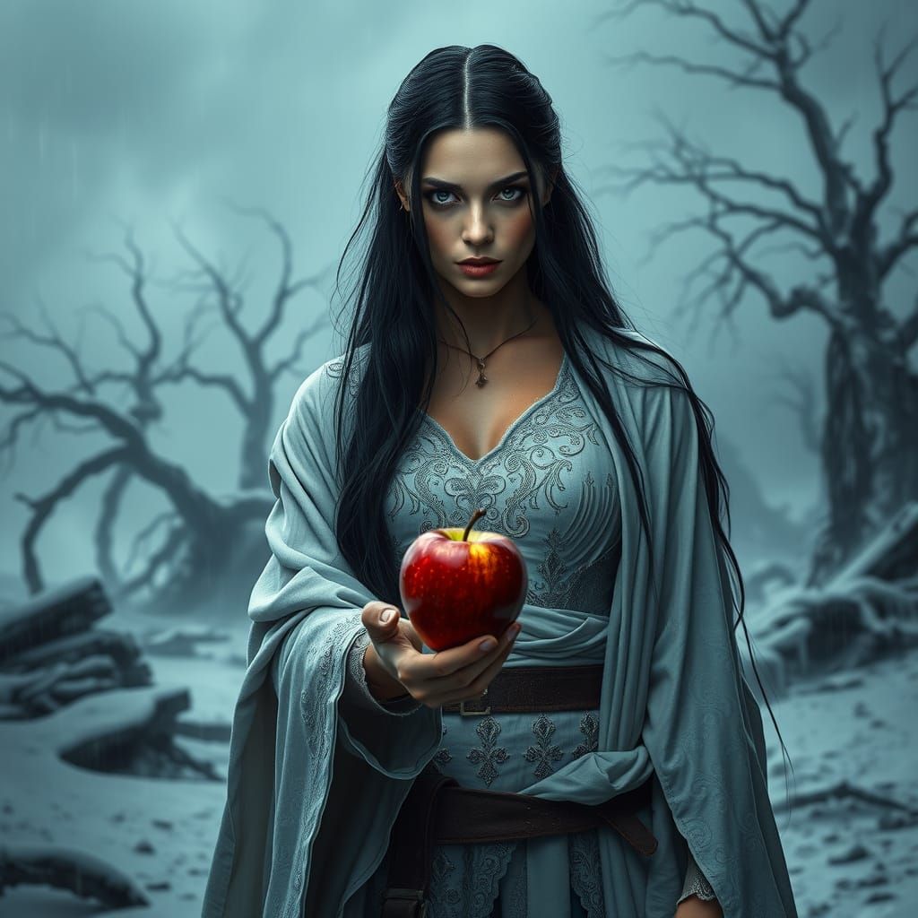 Menacing Woman Warrior in Post-Apocalyptic Winter