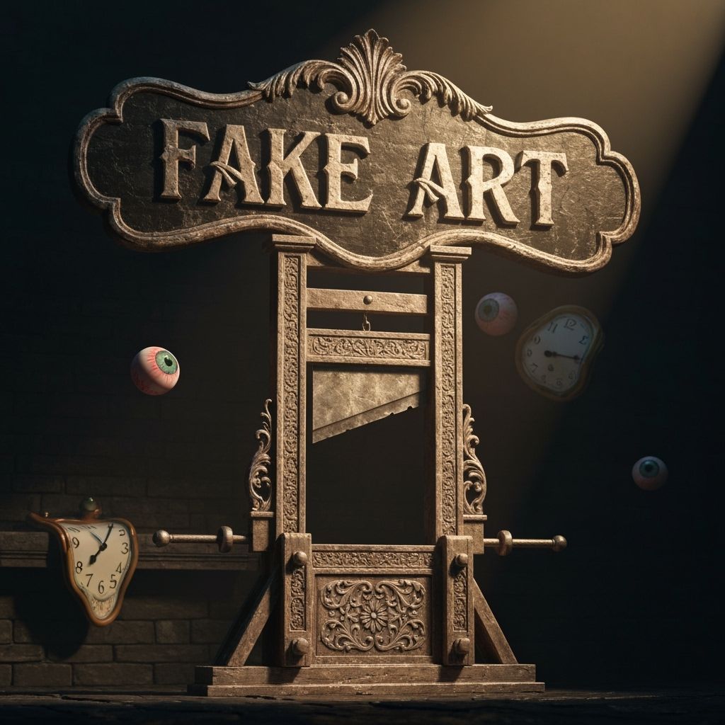 Baroque Guillotine with "FAKE ART" Sign