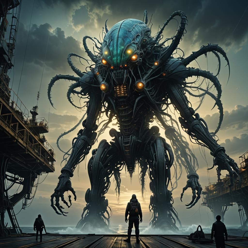 Giant Alien Brumak on Rig Deck: Digital Matte Painting