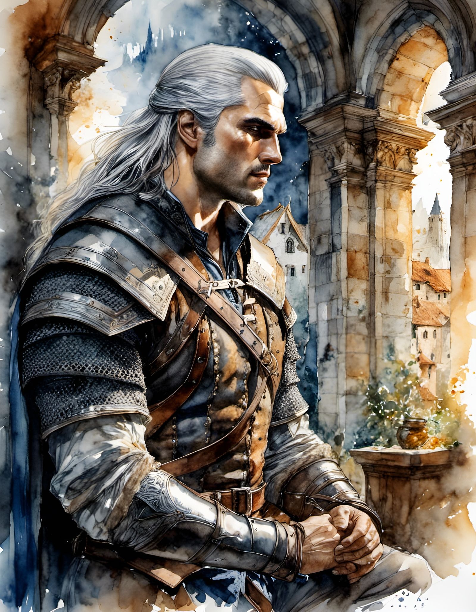 Geralt of Riva Watercolor Portrait