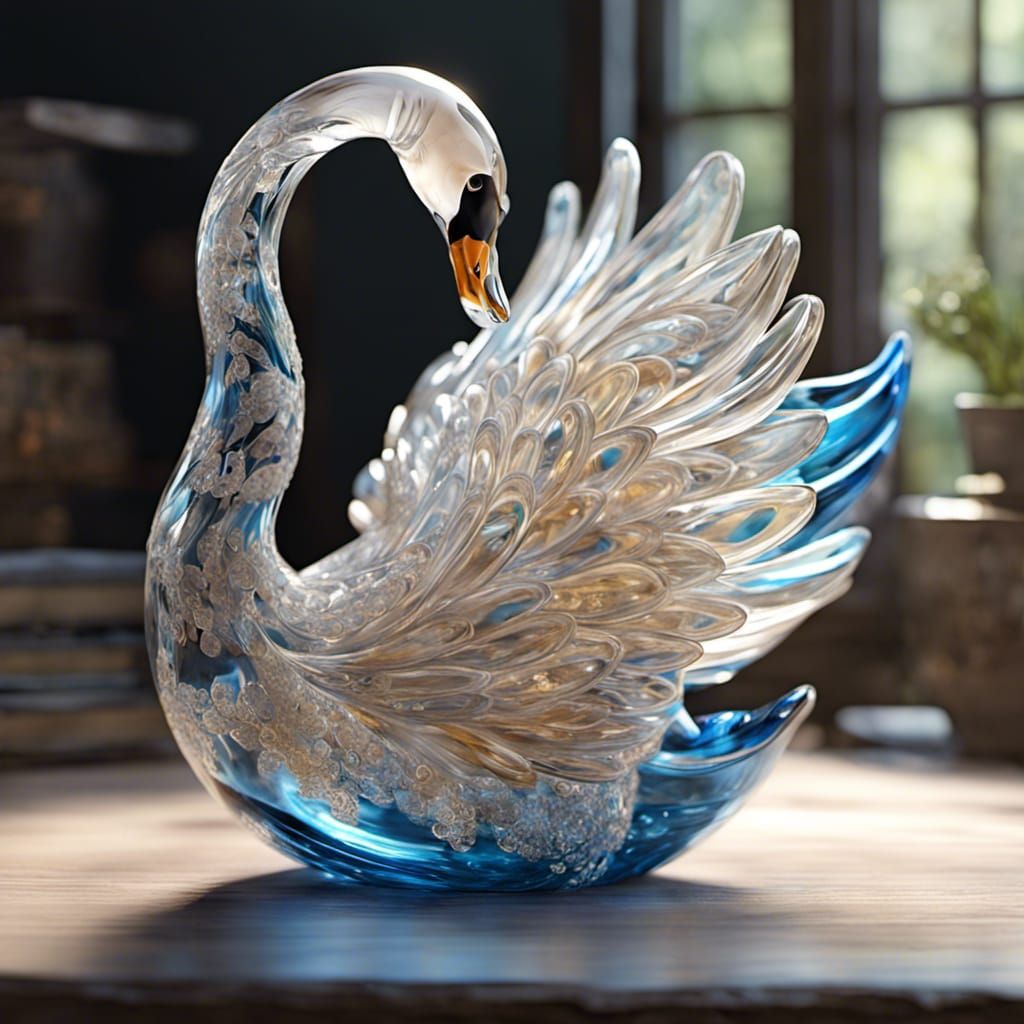 Blown Glass Swan: Detailed Photorealistic Art