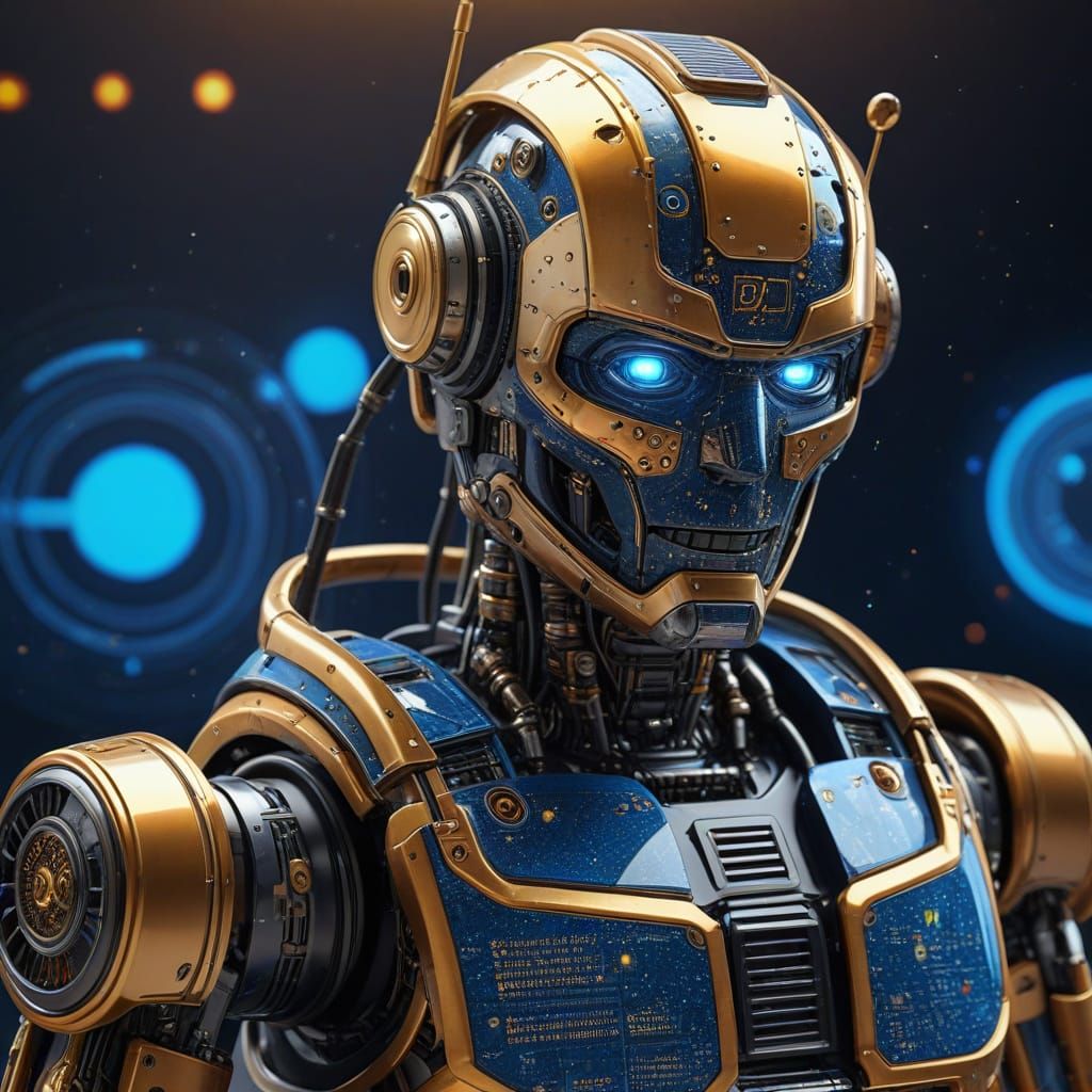 Futuristic Robot Cleaner with Solar System in Digital Art