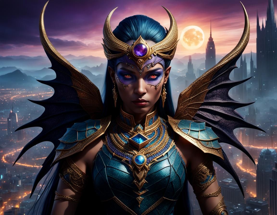 Lady of Pain Over Sigil: Hyperrealistic Dark Fantasy