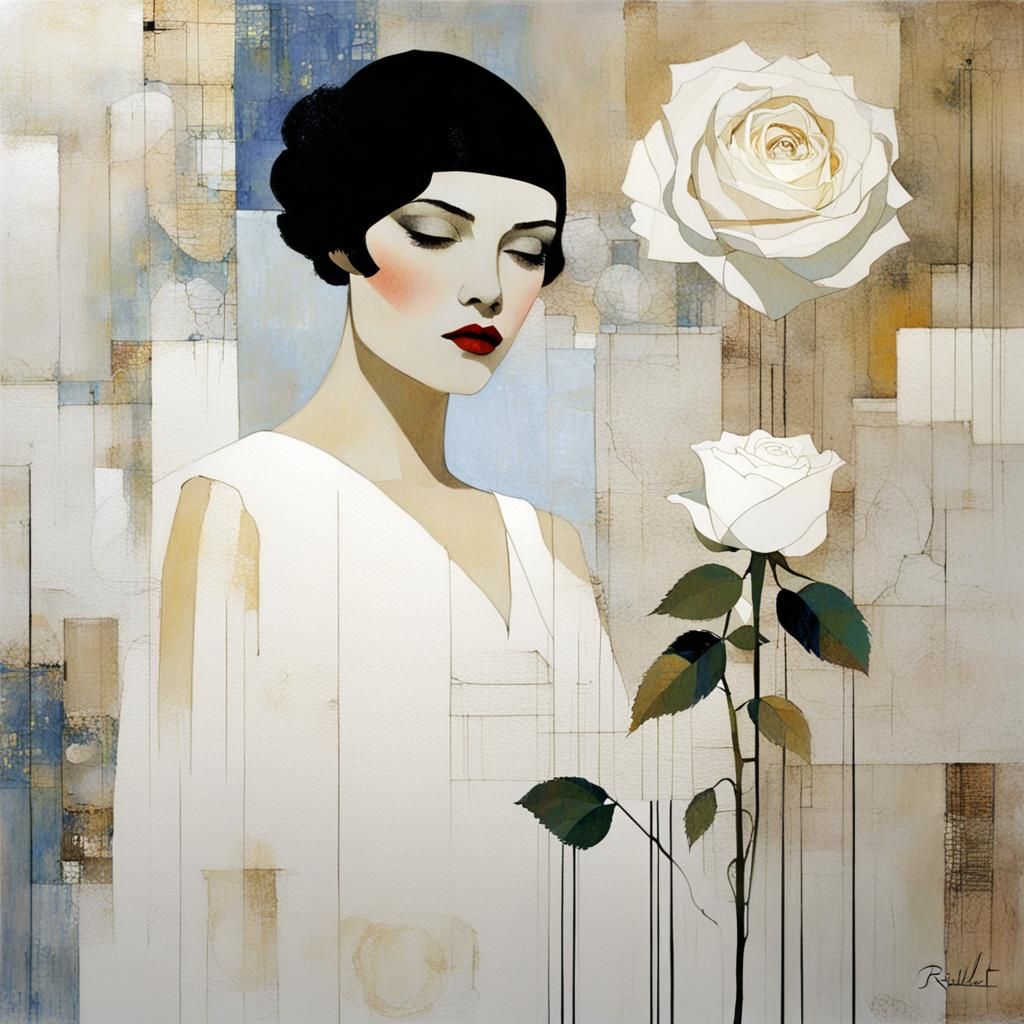 Minimalist Surreal White Rose Illustration, High-Key