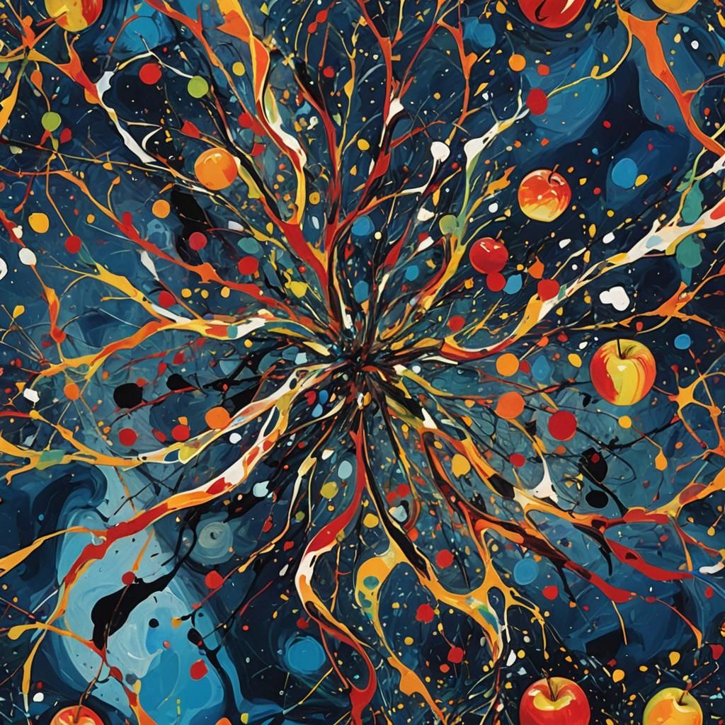 Abstract Apple Radiating Vibrant Colors in Expressionism Sty...