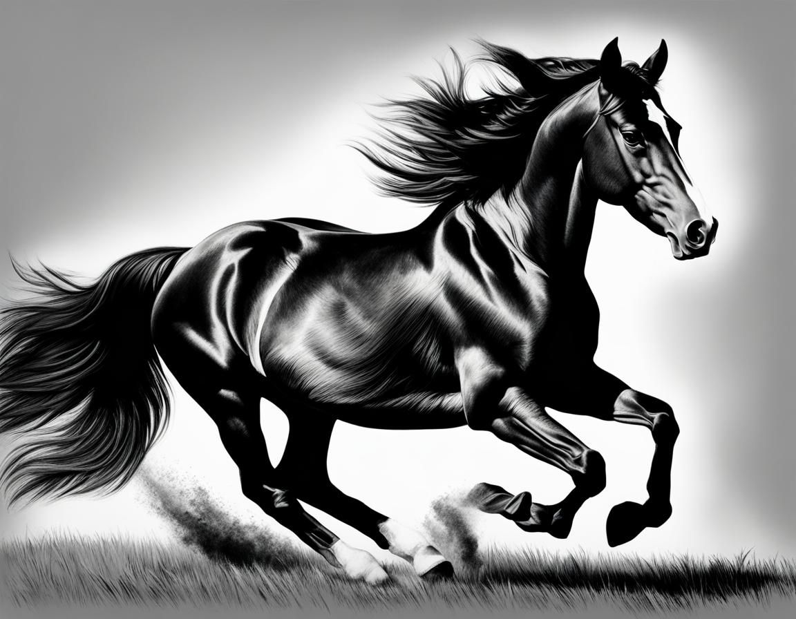 Galloping Horse in Charcoal Hatching Style
