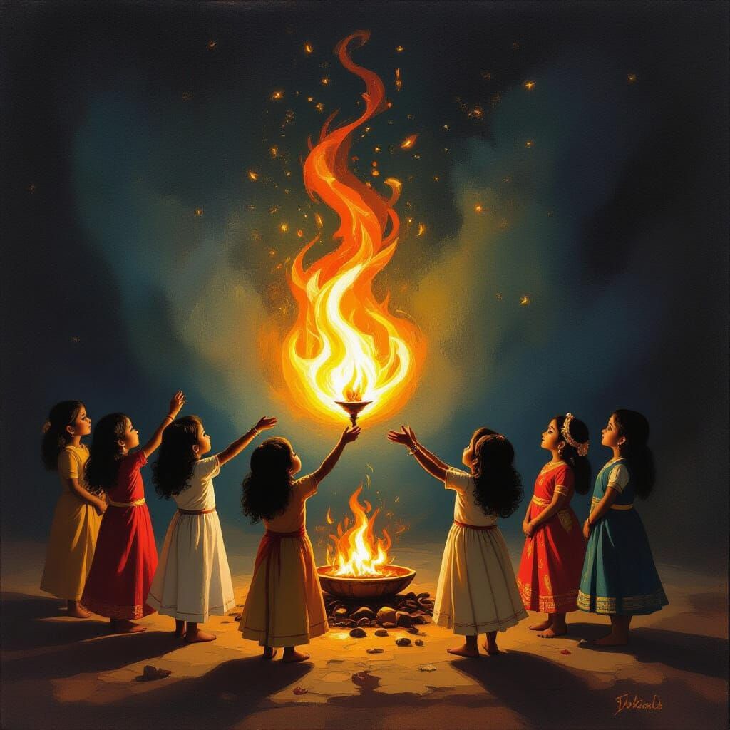 Children Surrender to Divine Flame in Deepawali Celebration