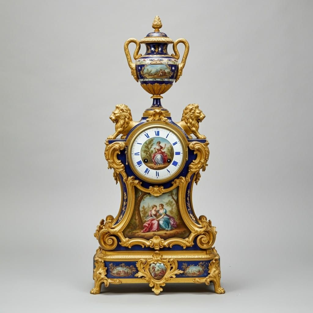 Ornate Gold Clock with Painted Scene