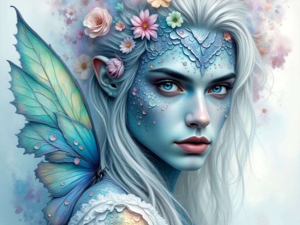 Fantasy Fairy Man with Scaly Face and Butterfly Wings
