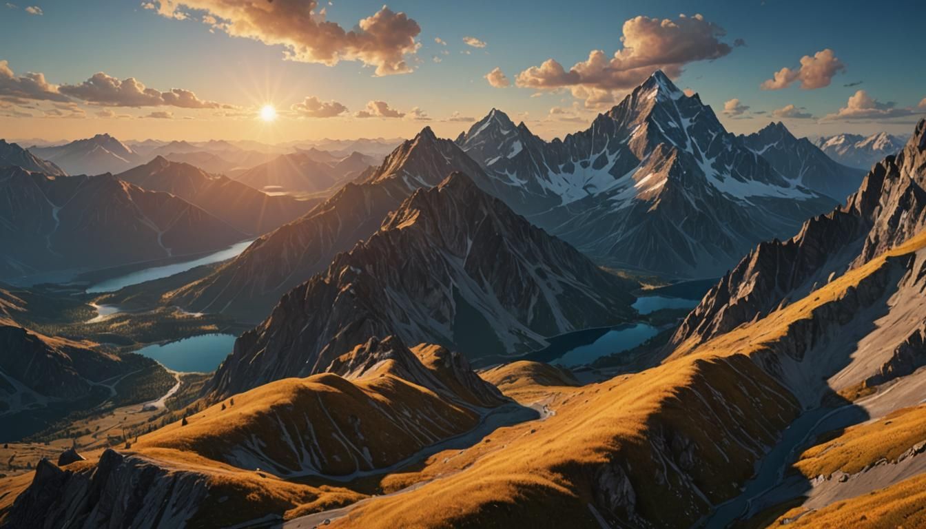 Golden Hour Mountain Range Panorama