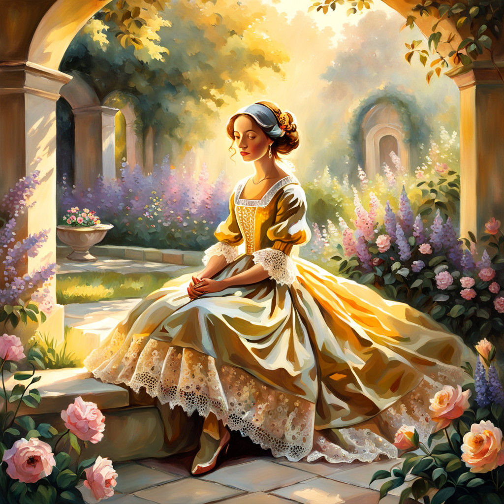 Elegant Lady in a Serene Baroque Garden