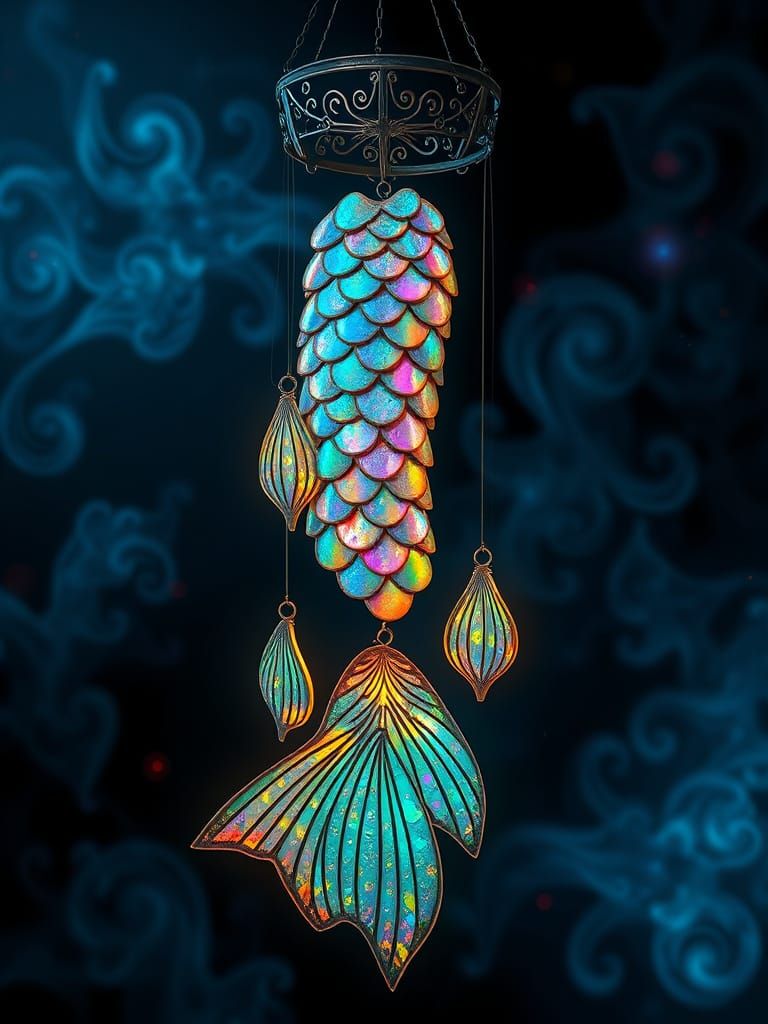 Iridescent Fish Scale Wind Chime in Ethereal Style