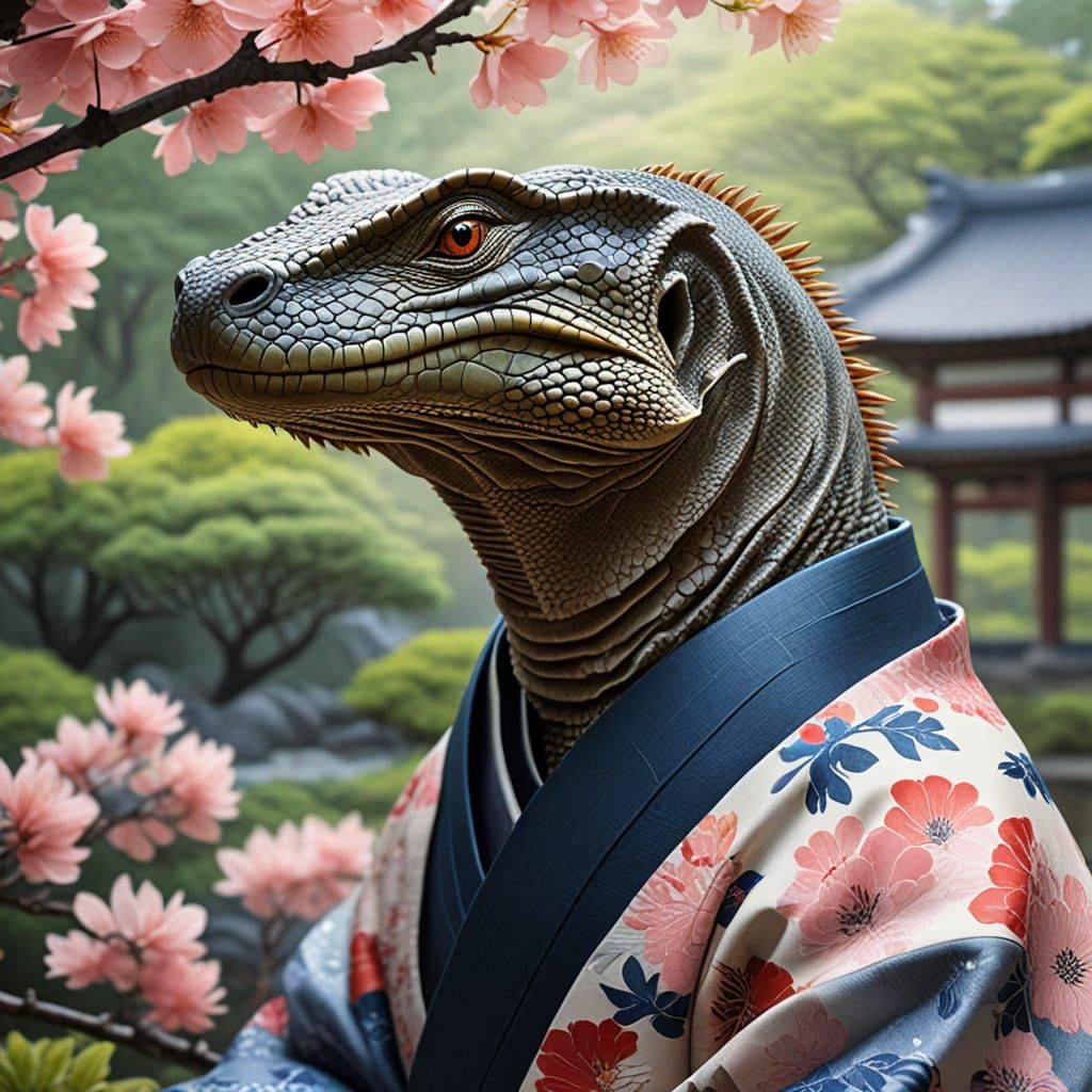 Komodo Dragon in Traditional Japanese Kimono
