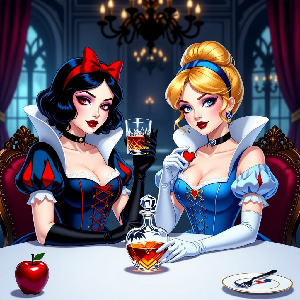 Gothic Anime Snow White & Cinderella in Lace Dresses