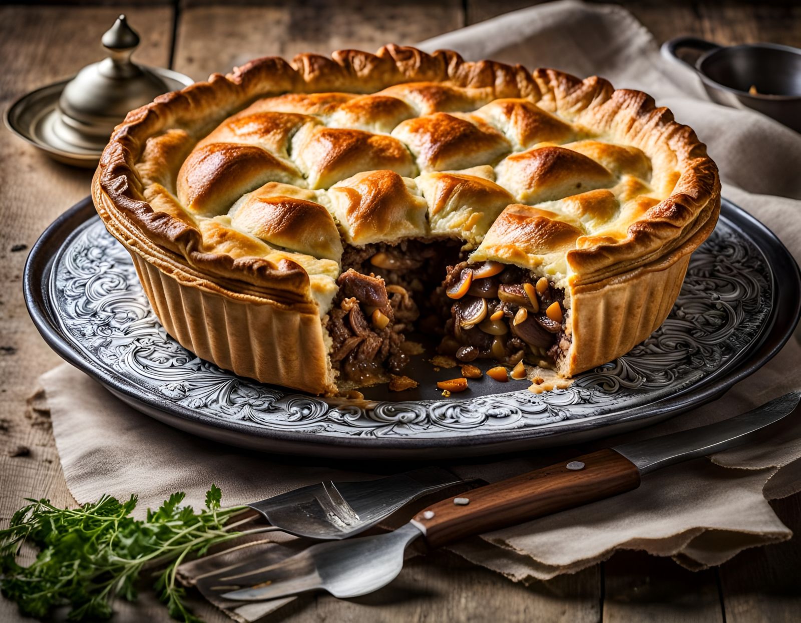 Magnificent Mushroom and Beef Pie, Gourmet Food Photography