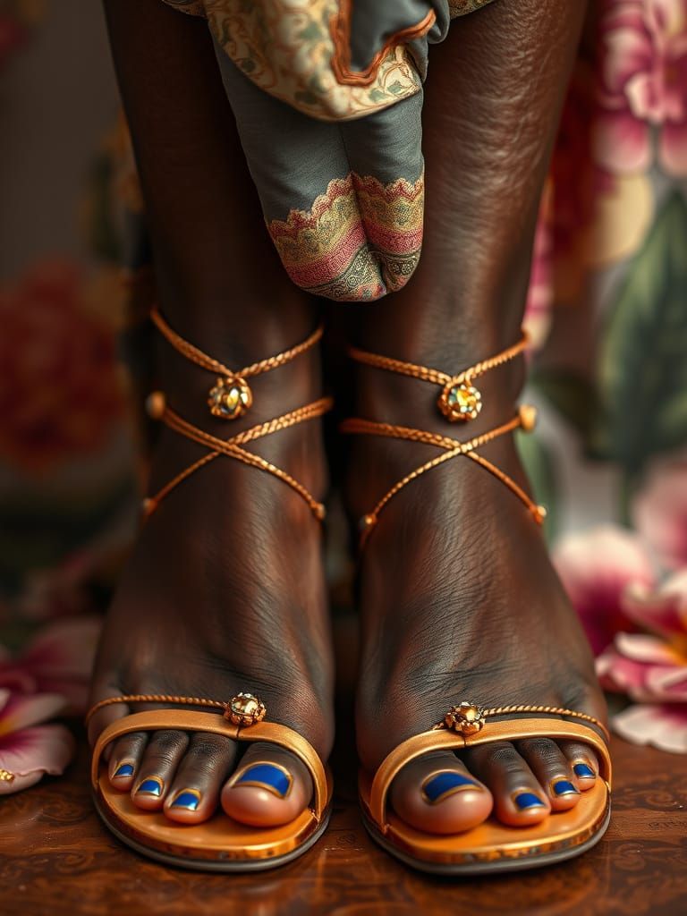 Elegant Feet with Colorful Nail Polish in Mixed Media