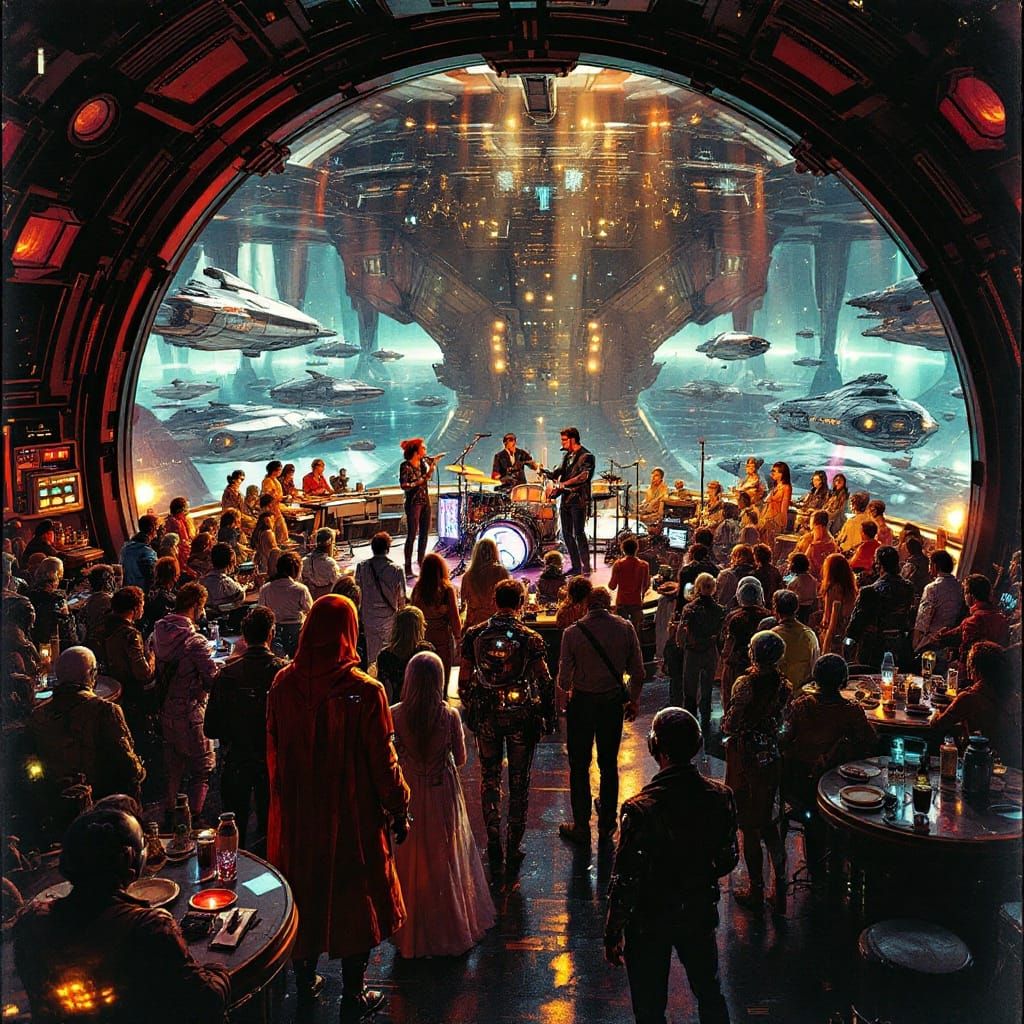 Epic Space Station Bar in Gritty, Cinematic Style