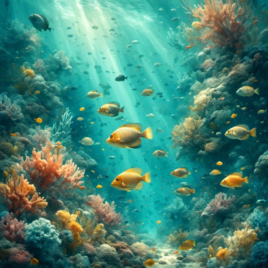 Coral Reef Ecosystem in Miyazaki Inspired Digital Art