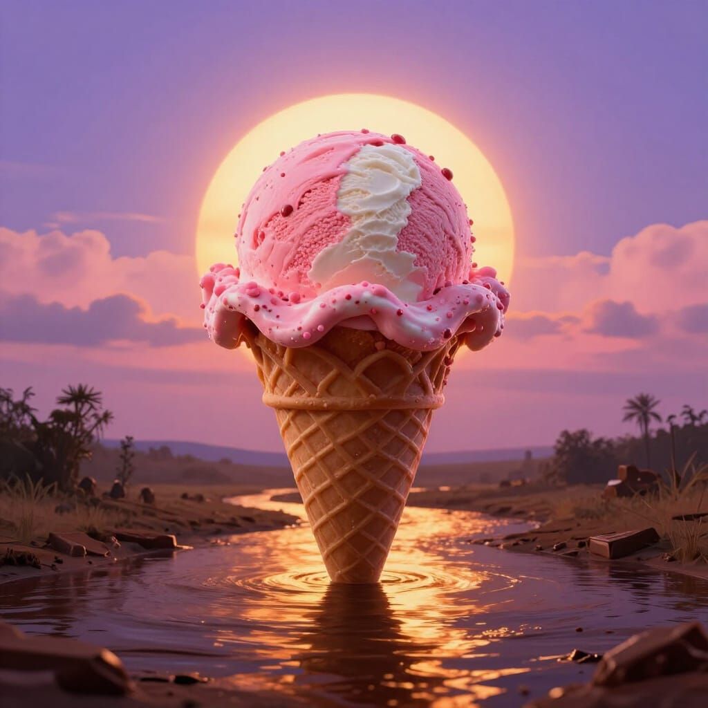 Ice Cream Sun Over Chocolate River