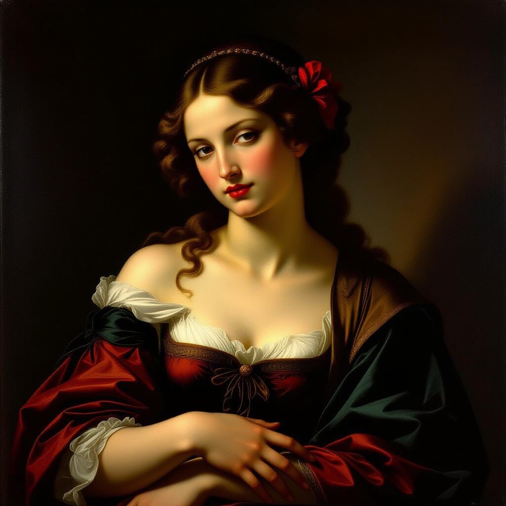 Renaissance Masterpiece: Beautiful Yet Evil Woman in Chiaros...