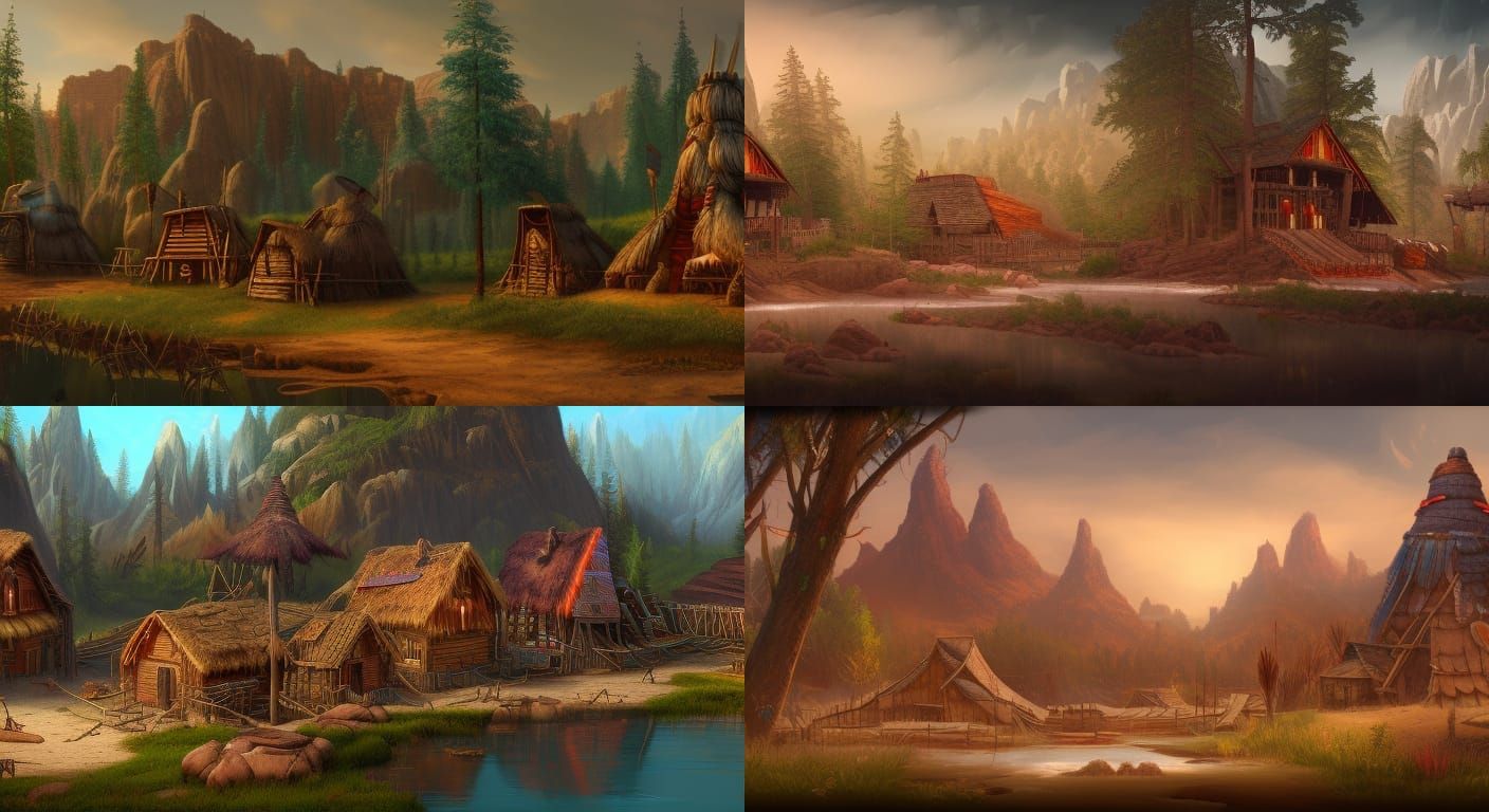 Native American Village: Detailed Matte Painting