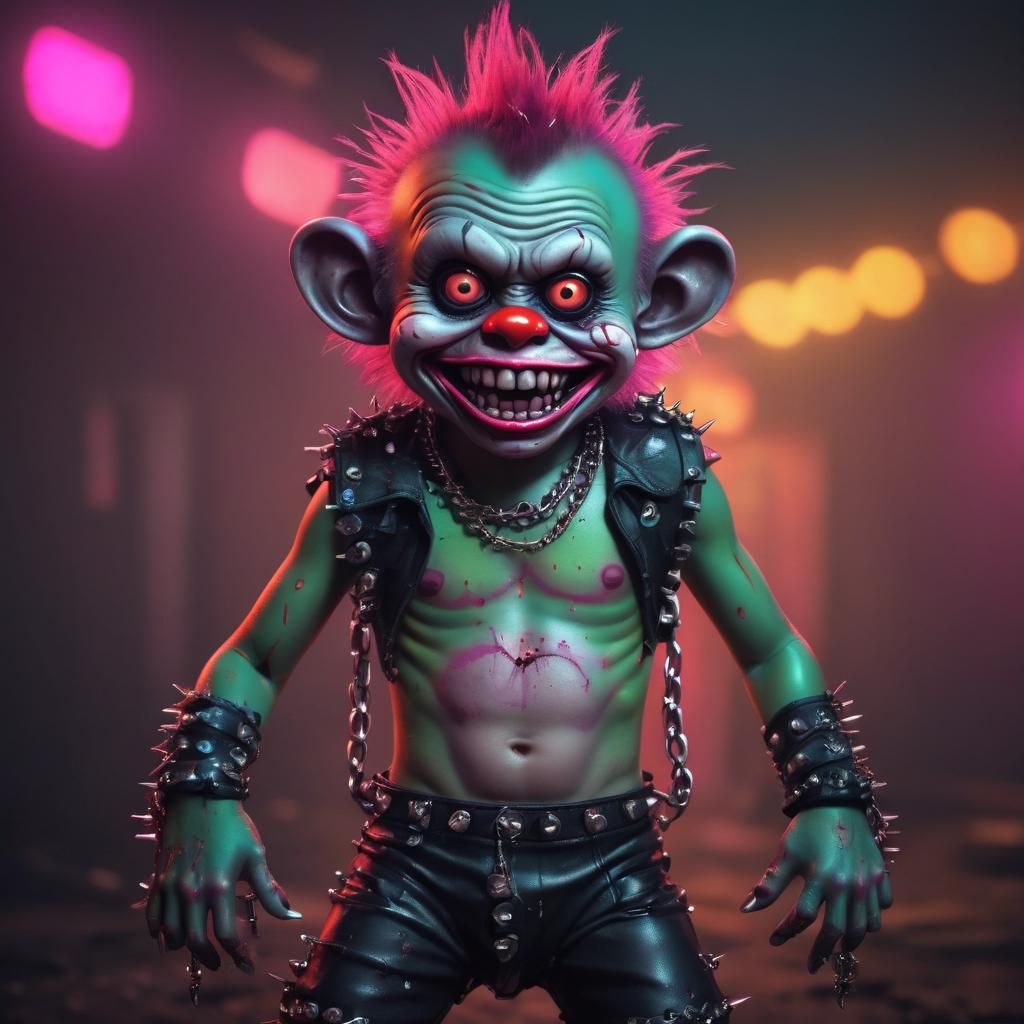 Synthwave Zombie Monkey Clown Child Grinning