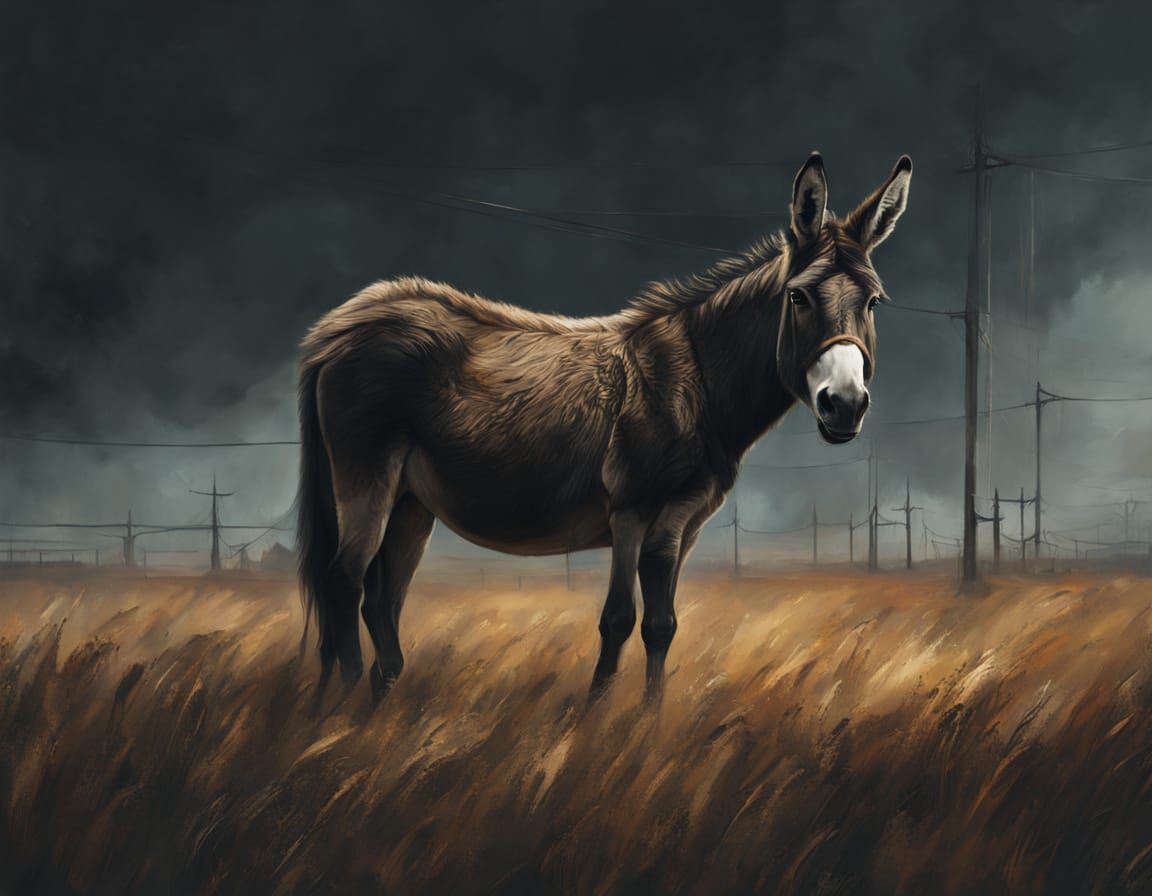 Impressionistic Donkey Oil Painting Evokes Loneliness
