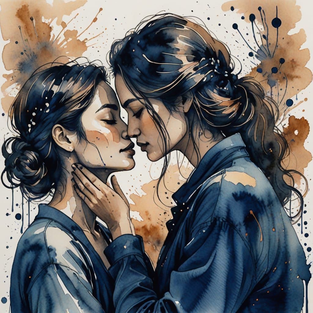 Ethereal Embrace in Indian Ink