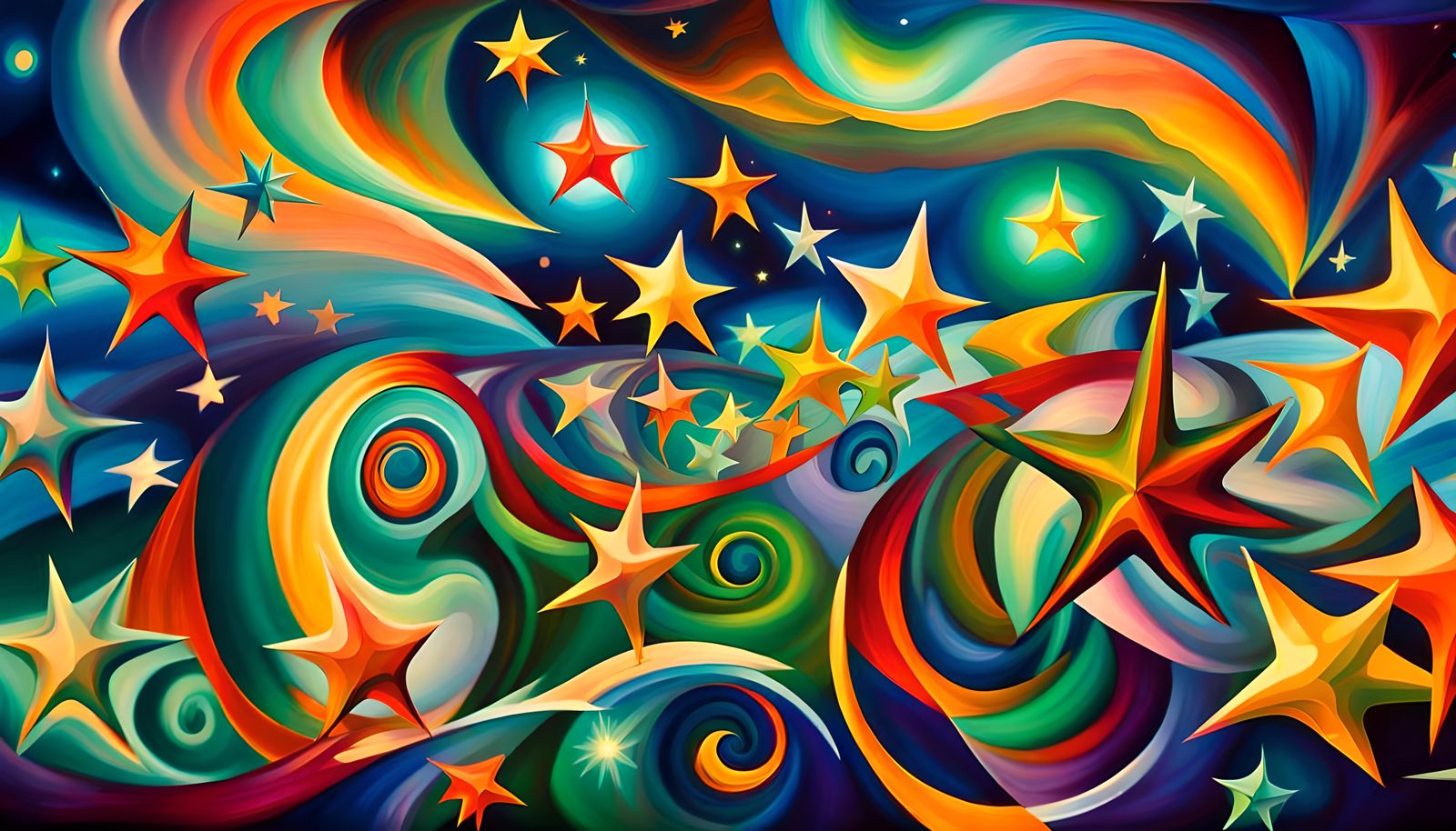 Swirling Stars Connected by Electromagnetic Plasma, Impasto ...