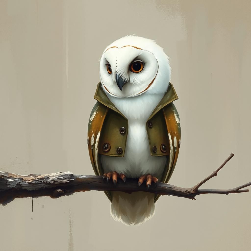 Owl in Jacket: Minimalist Textured Painting
