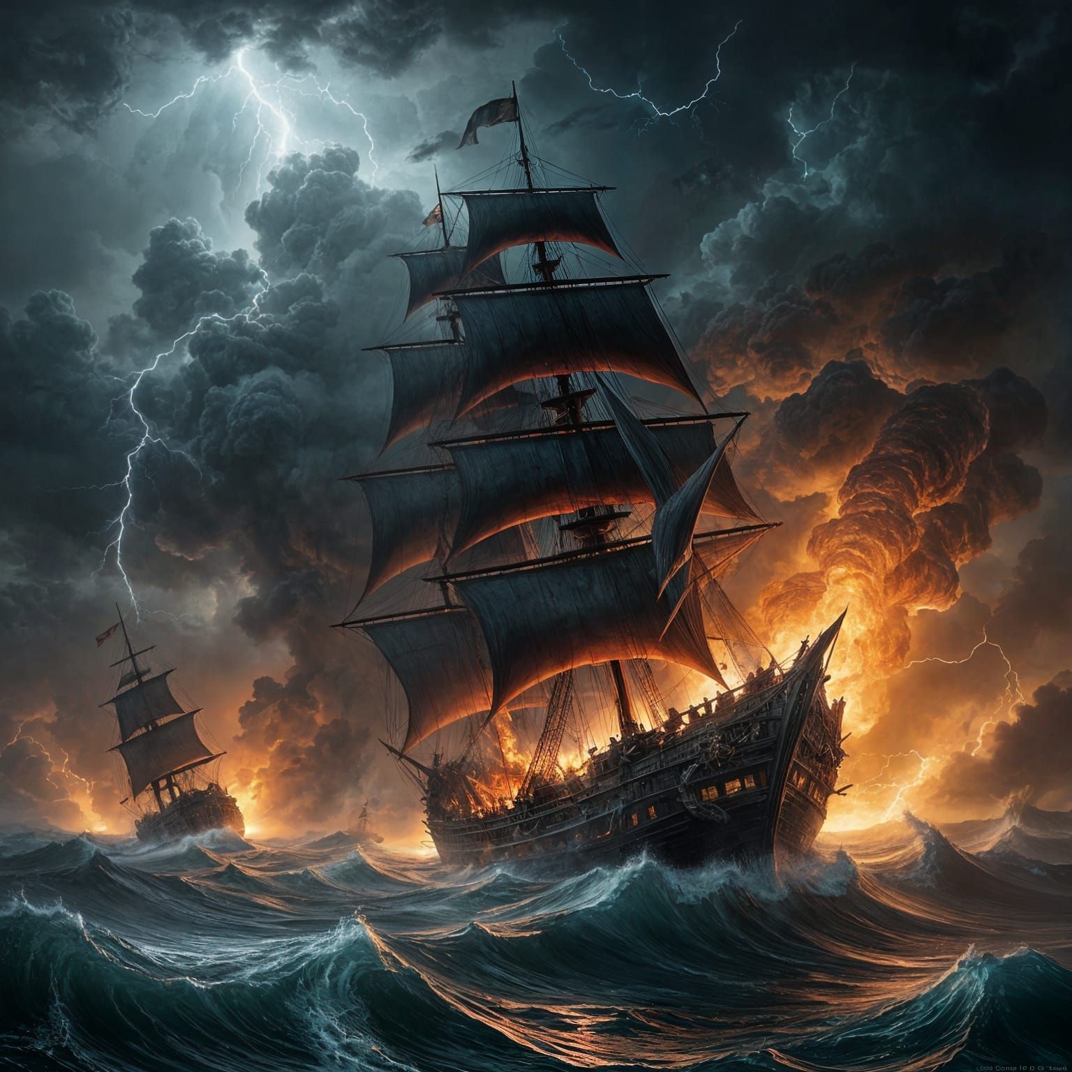 🖤🖤🖤
Epic detail 
Floundering ship
Sails torn
Fire ablaze
...