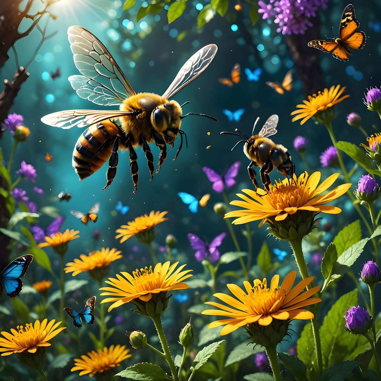Whimsical Worlds of Pollinators in Vibrant Environments
