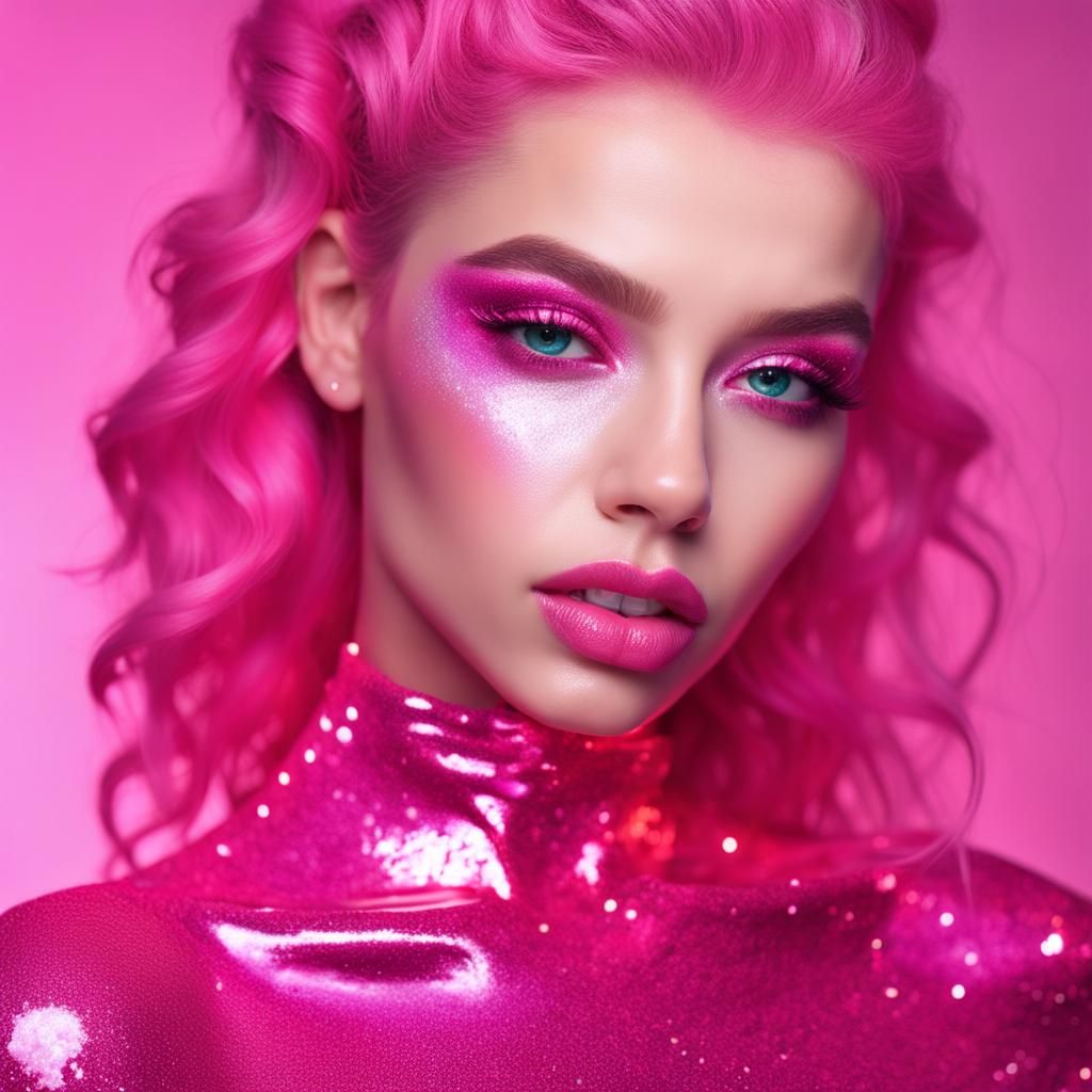 Glittercore Beauty in Hot Pink Portrait