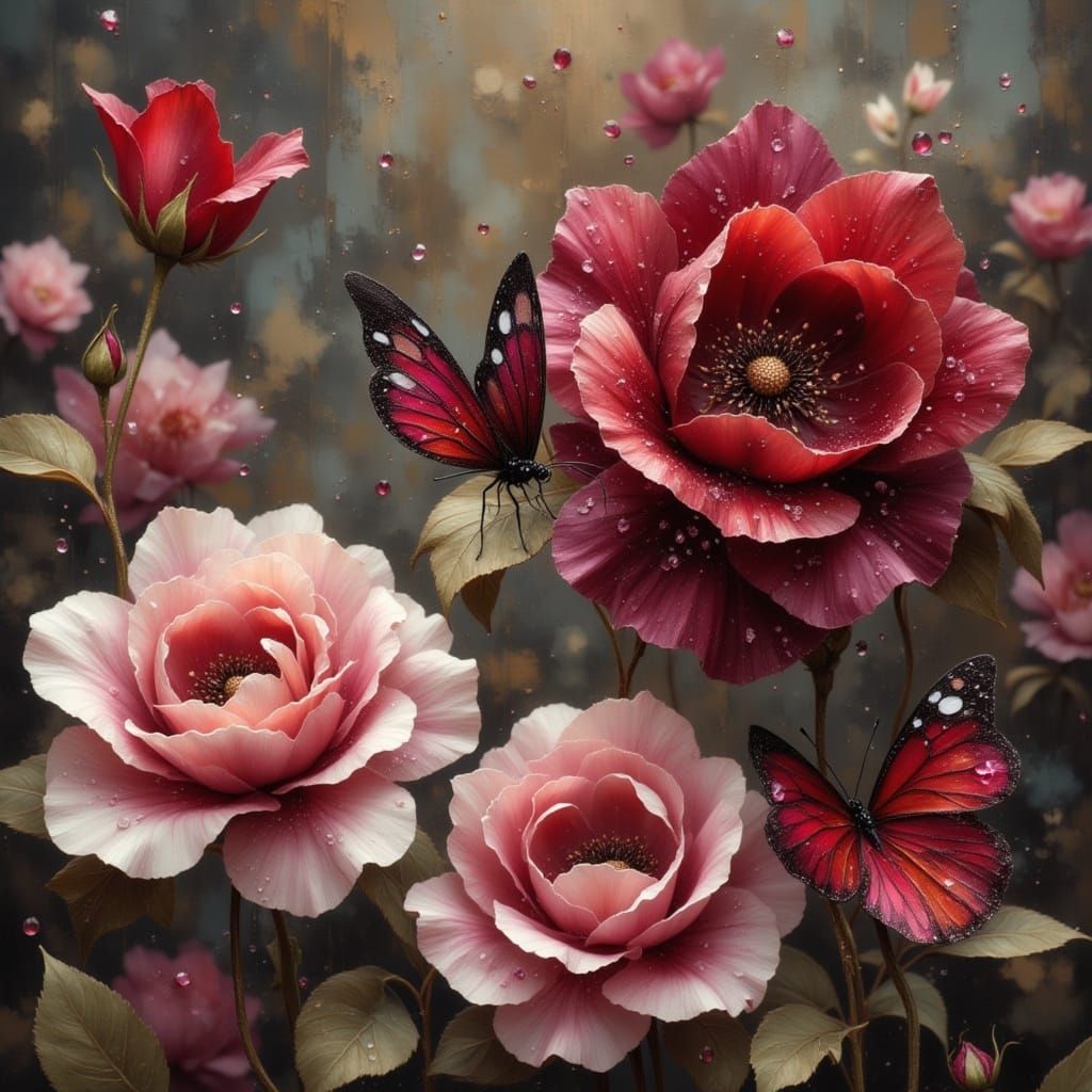 Burgundy Butterfly Sips Nectar as Surreal Chalk Art