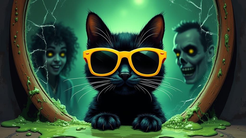 Retro Horror Comic Book Cat in Sunglasses