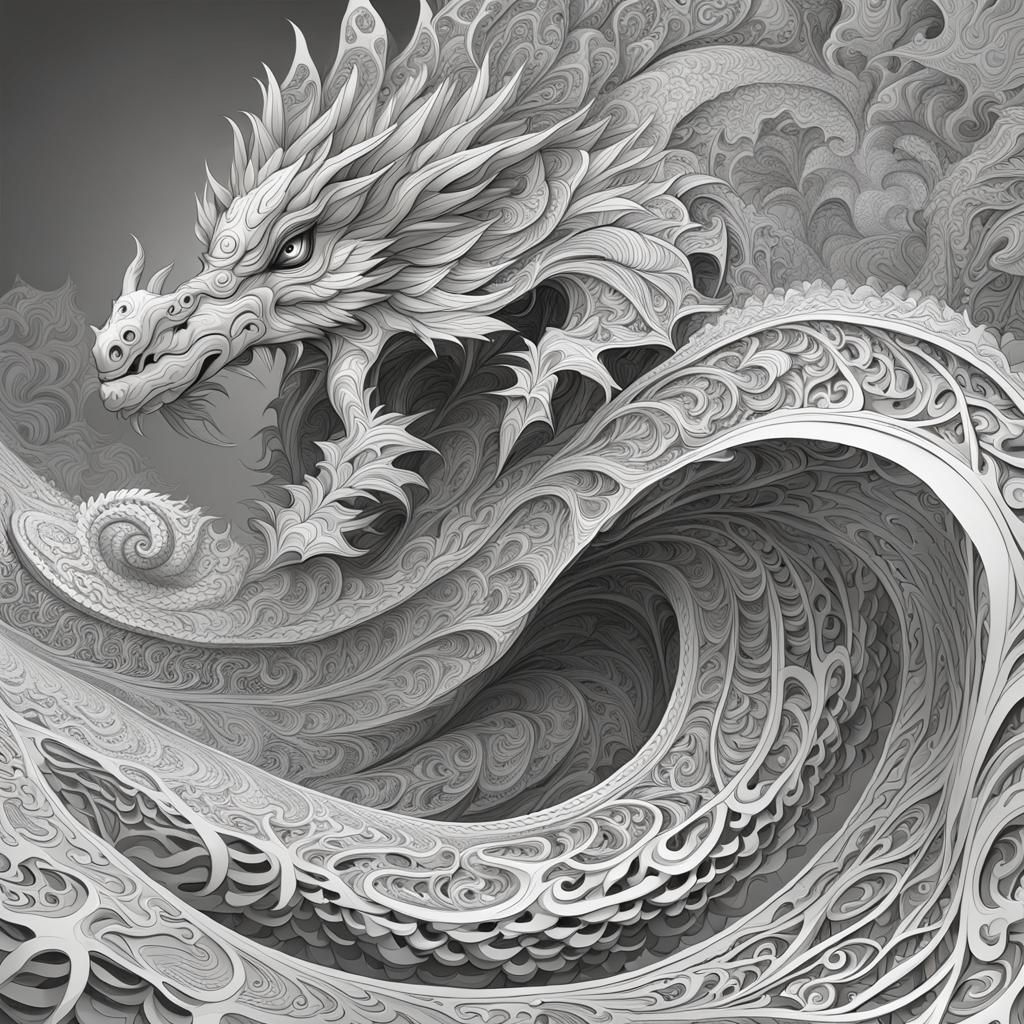 Abstract Dragon with Fractal and Zentangle Elements