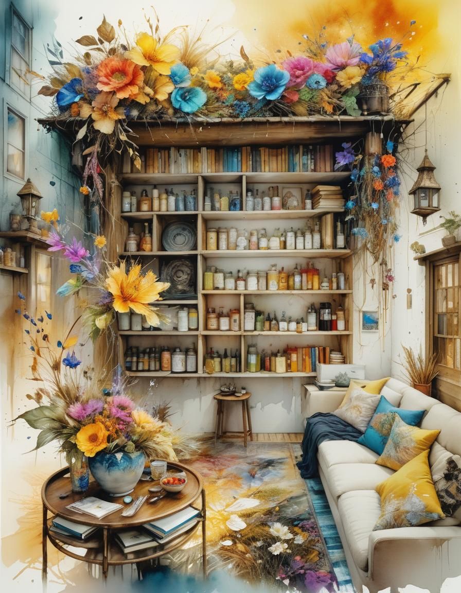 Stylized Watercolor Floral Illustration in Pastel Colors