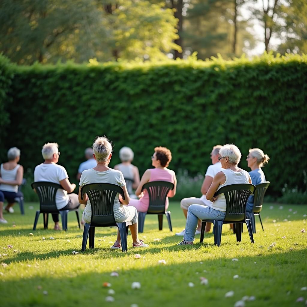 Chair Yoga in Garden, Impressionist Style