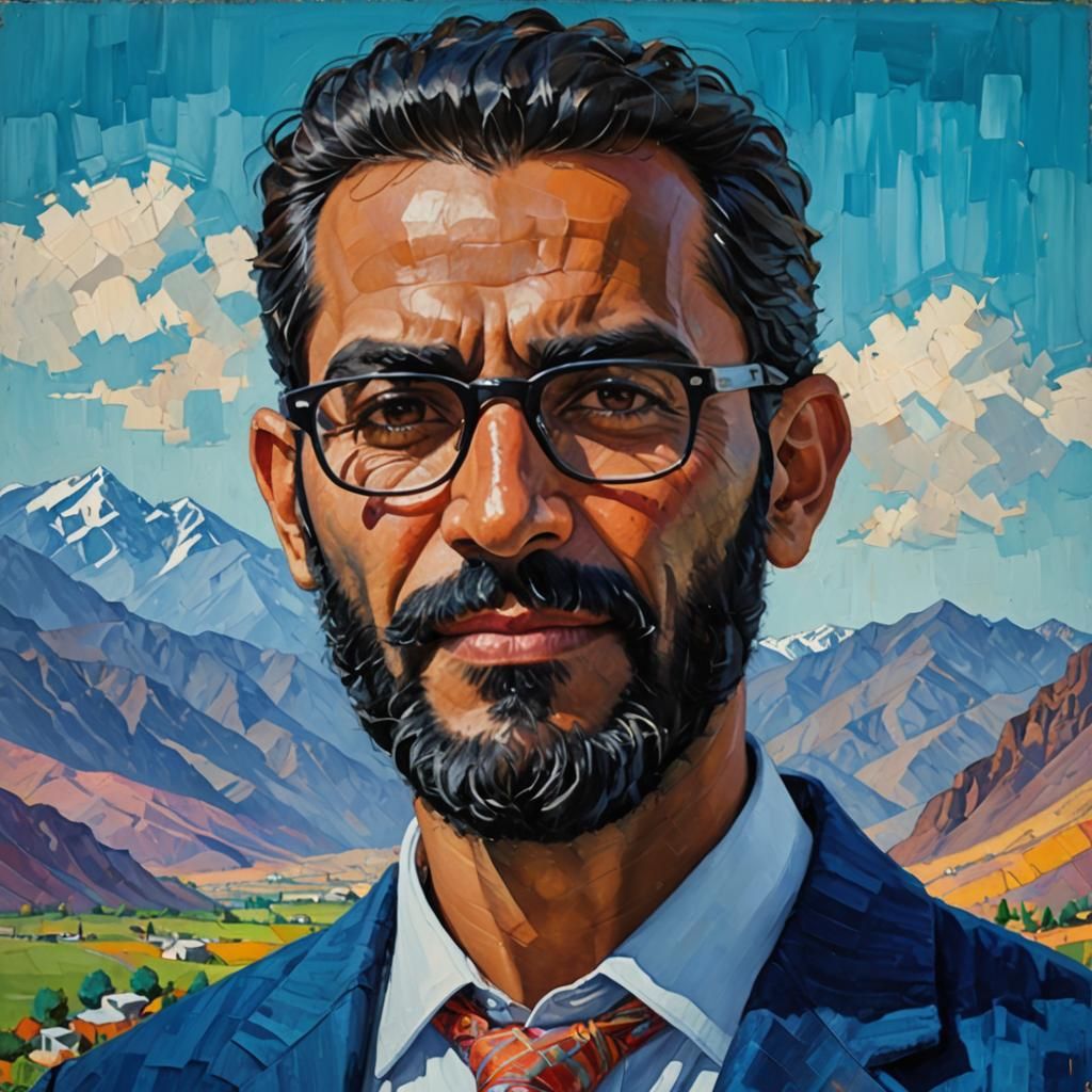 Elegant Man in Blue Suit, Post-Impressionist Oil Painting