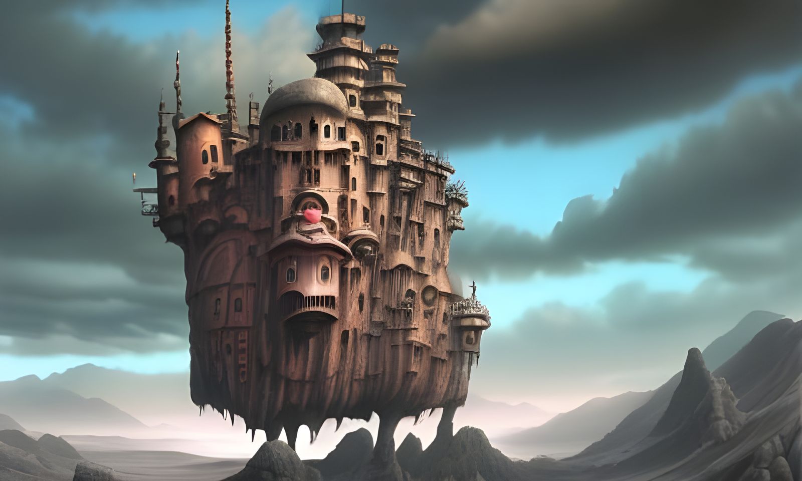 Howl castle on four legs, ghibli studio, 8k resolution concept art detailed matte painting hyperdetailed intricately det...