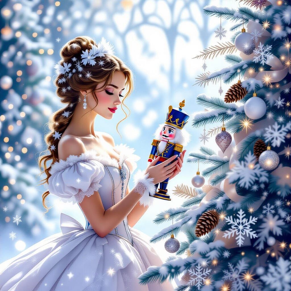 Marie With Nutcracker in Magical Christmas Wonderland