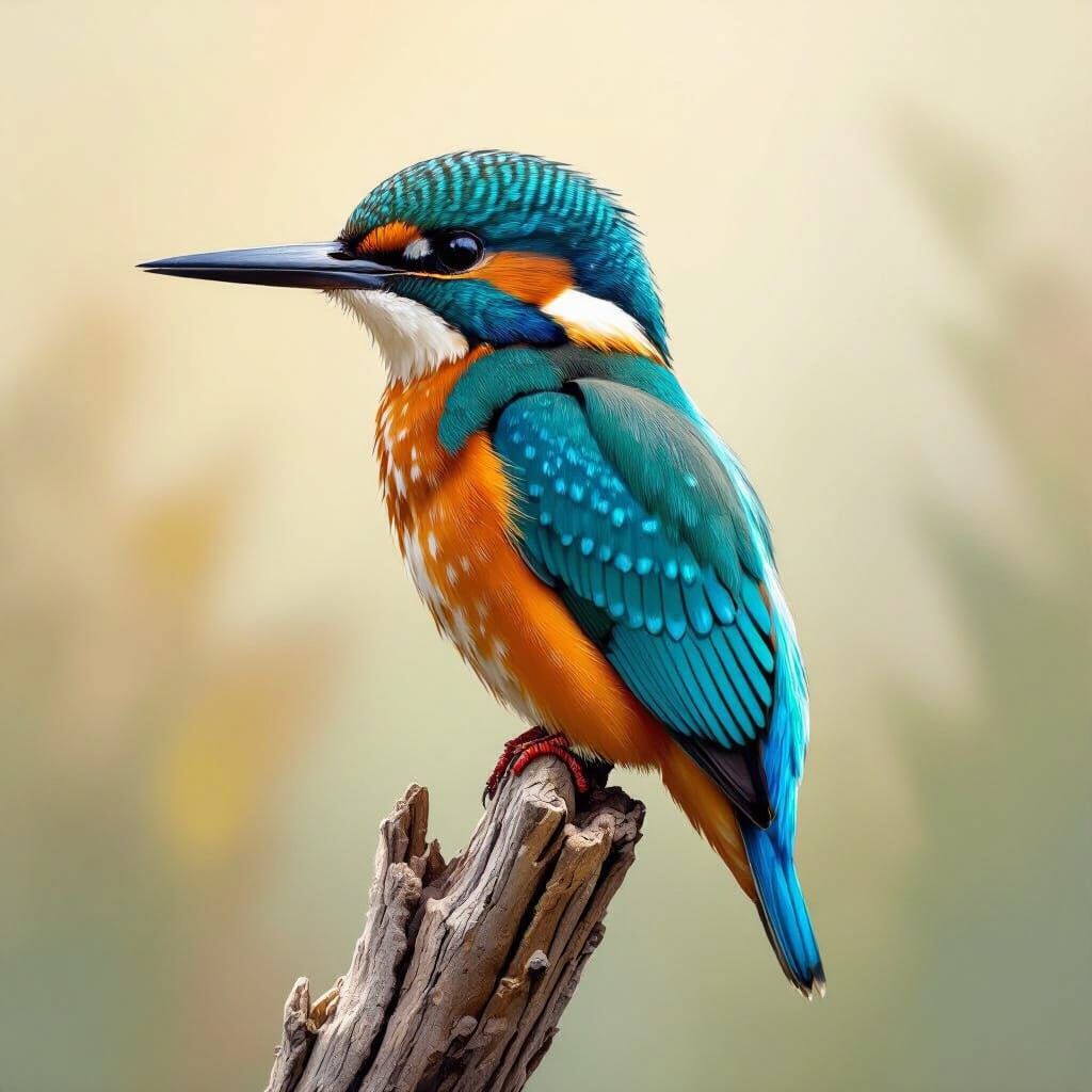 Vibrant Kingfisher Perched on Weathered Branch