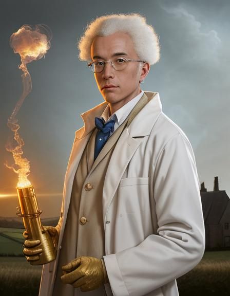 Eccentric Scientist Portrait with Golden Light