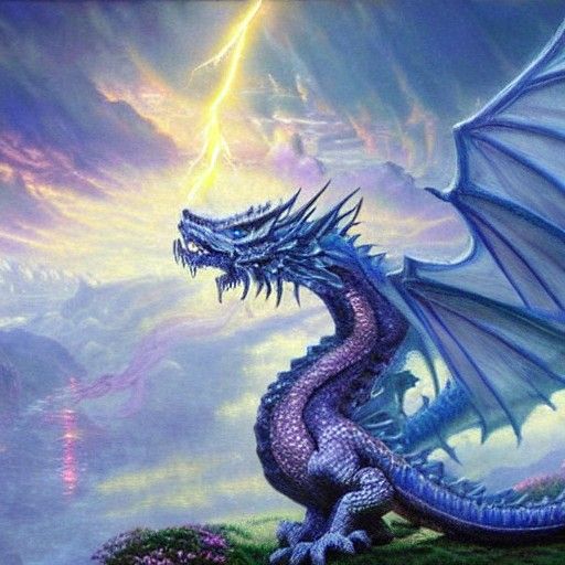 Ethereal Lightning Dragon in Fantasy Landscape