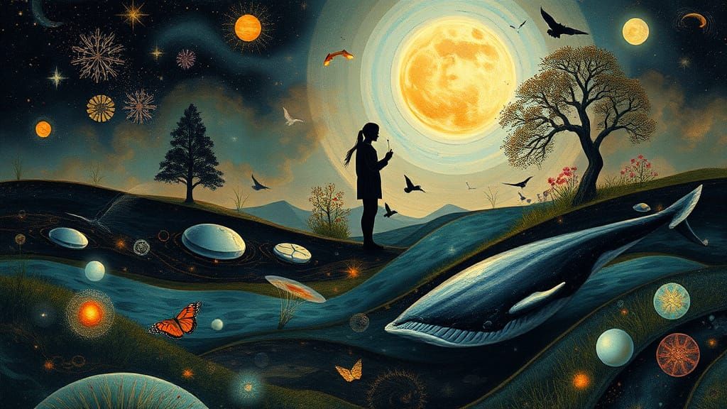 Surreal Nature Spirit Reaches for Cosmic Harmony