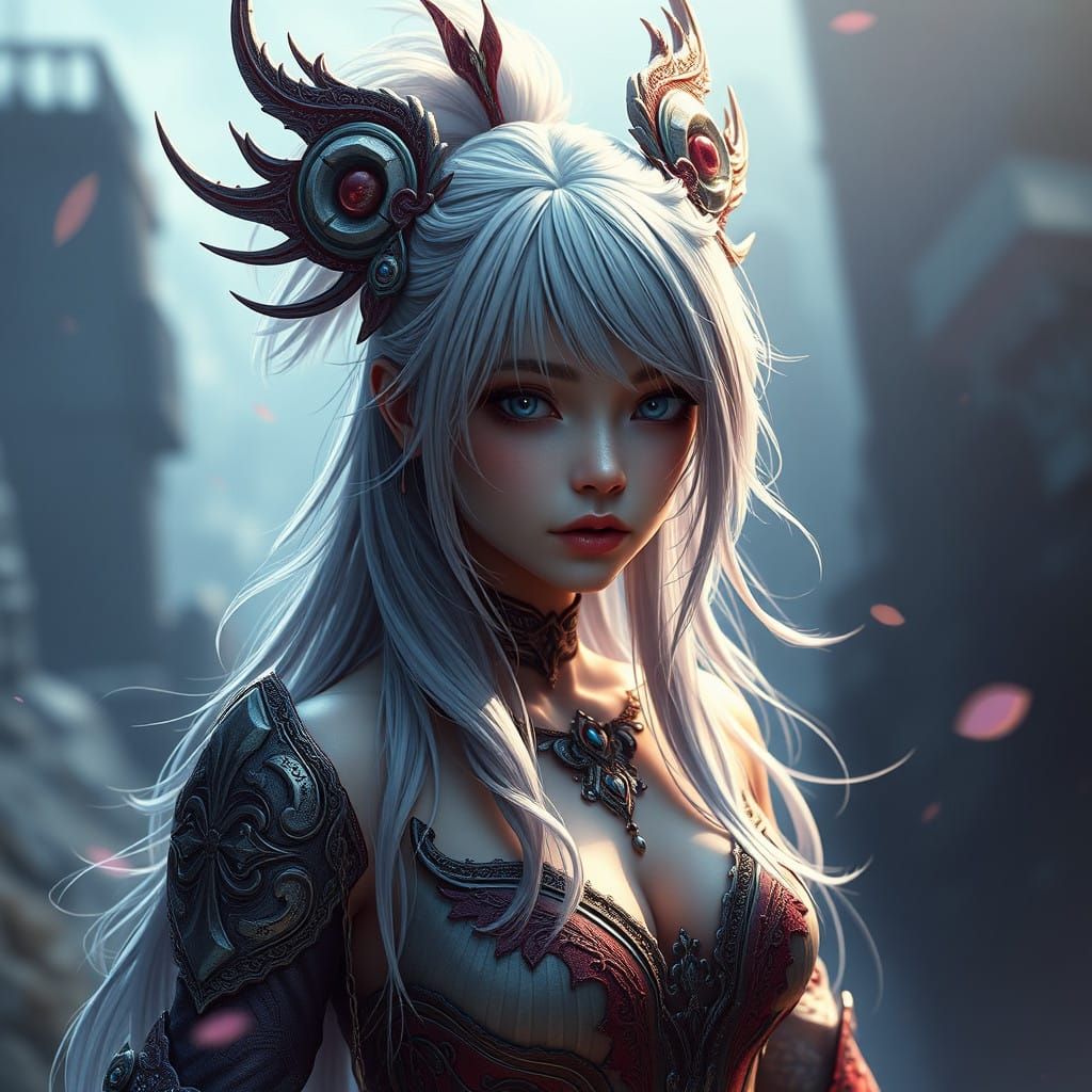 Fantastical Girl Embracing the Mist in Intricate Detail