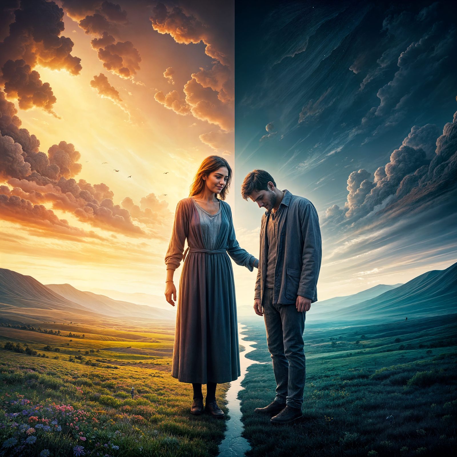 Kind Woman Leads Man Across Dividing Line