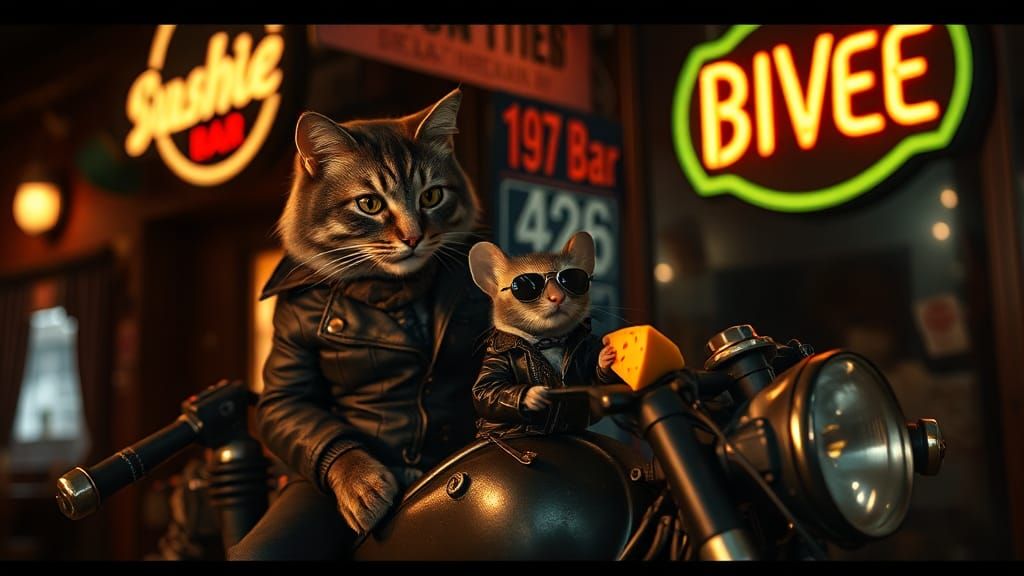 Cat and Mouse Biker Gang: Cinematic Film Still