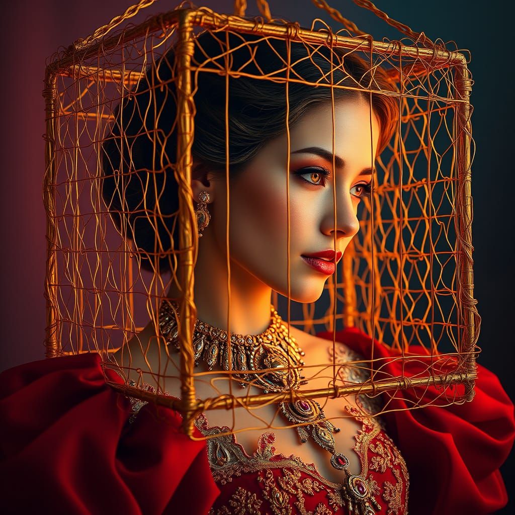 Elegant Woman in Golden Cage
